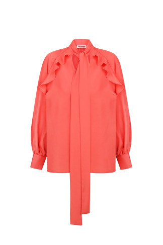 Coral blouse with ruffles and bow Alcala