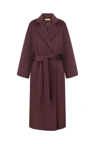 Long wool dressing gown in eggplant color Alicante