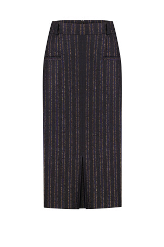 Kerli straight-cut wool midi skirt with a slit in navy blue