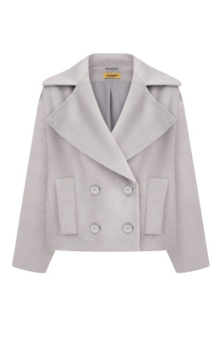 Keni cropped alpaca and lambskin straight-cut coat in light grey