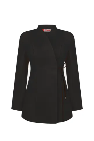 Alderton Black Kimono Tie Waist Fitted Jacket