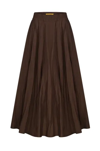 Коричнева спідниця сонце-кльош на резинці в міді довжині з тафти Хезер