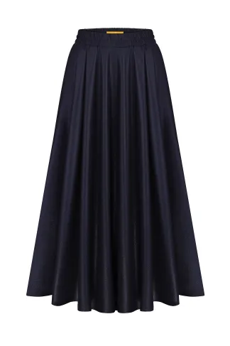 Темно-синя спідниця сонце-кльош на резинці в міді довжині з тафти Хезер