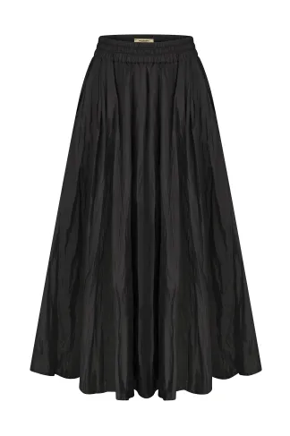 Чорна спідниця сонце-кльош на резинці в міді довжині з тафти Хезер