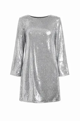 Вечірня срібна сукня з бантом на спині в паєтки міні довжини Салі