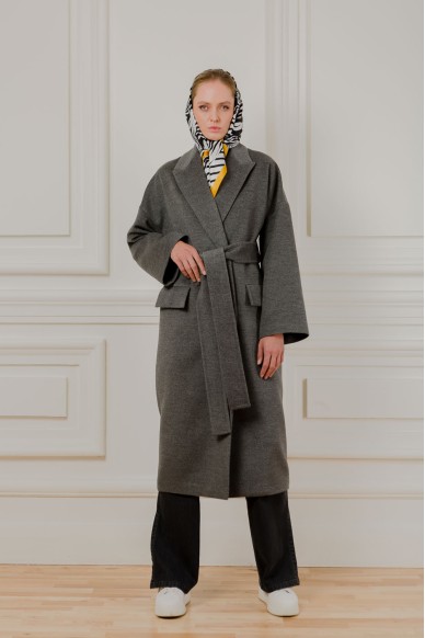 Серебристо-серое шерстяное пальто Алонсо