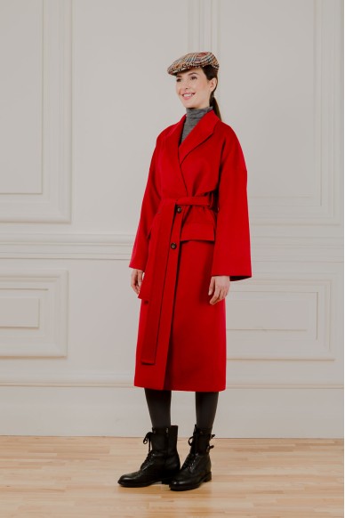 Рубіново-червоне вовняне пальто Алонсо