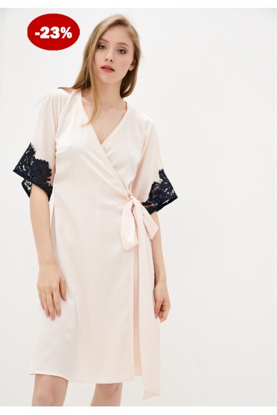 Lace trimmed satin robe Maura