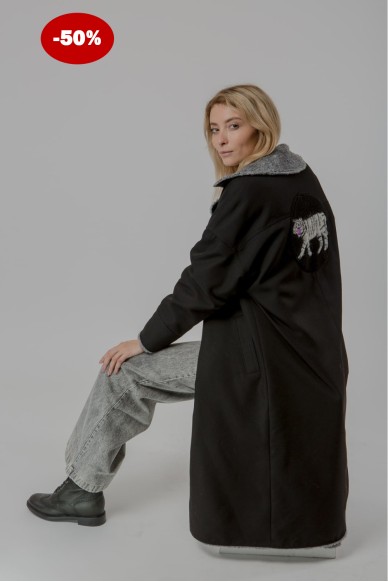 Пальто-рубашка на подкладке из эко меха и аппликацией Айслин - фото