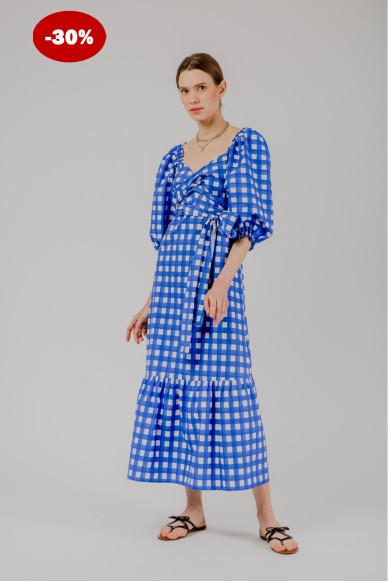 Checked cotton dress with puffed sleeves Tallahassee - photo