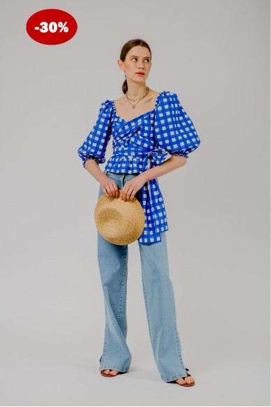 Checked cotton blouse with puffed sleeves Tallahassee