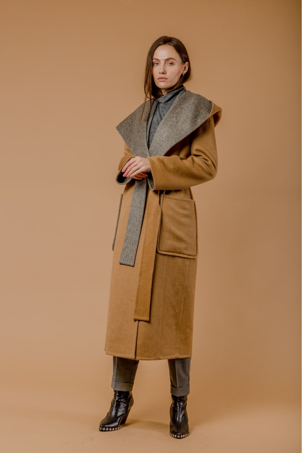 Hooded cashmere double-side coat Dakota