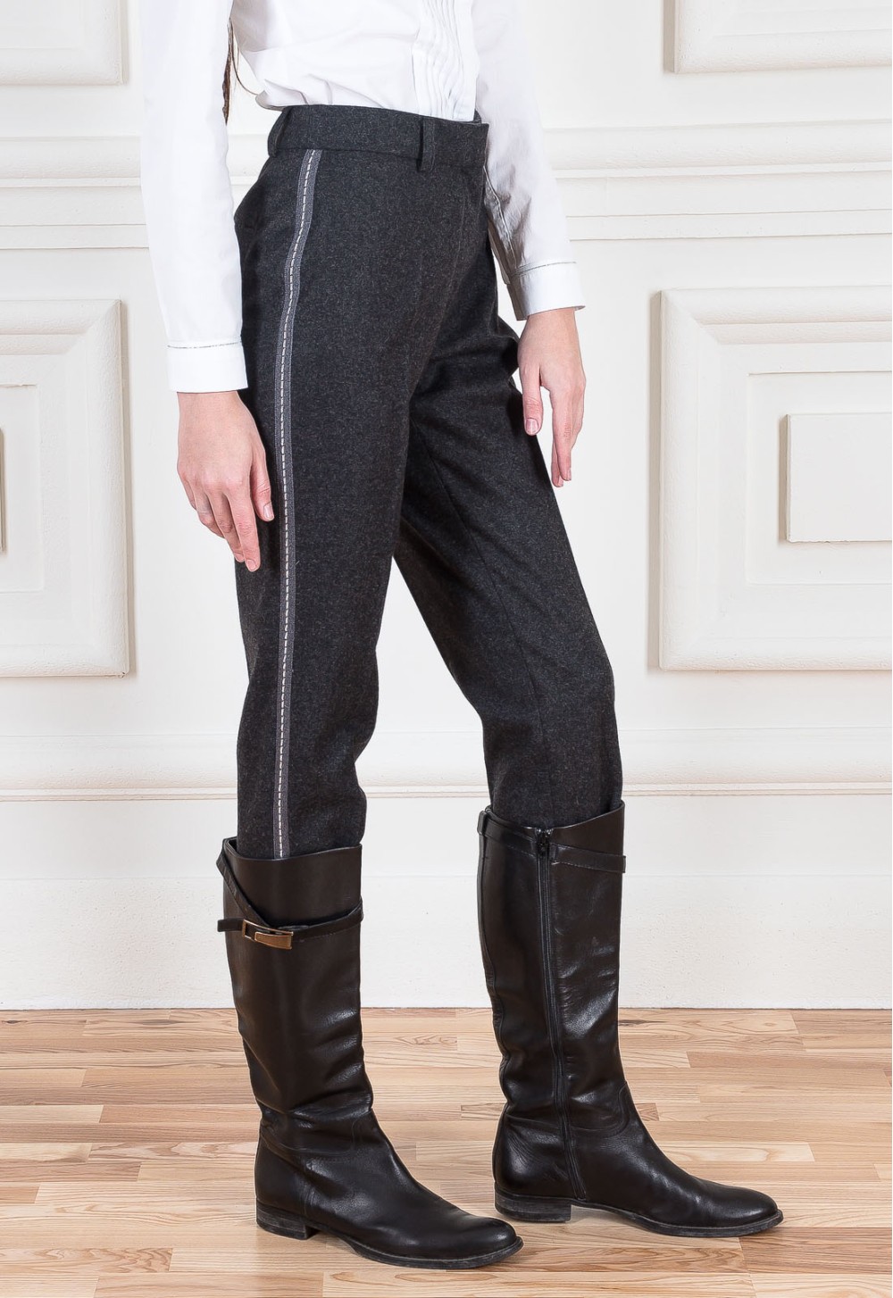 Зауженные брюки из шерстяной фланели со стрейчем - photo 8