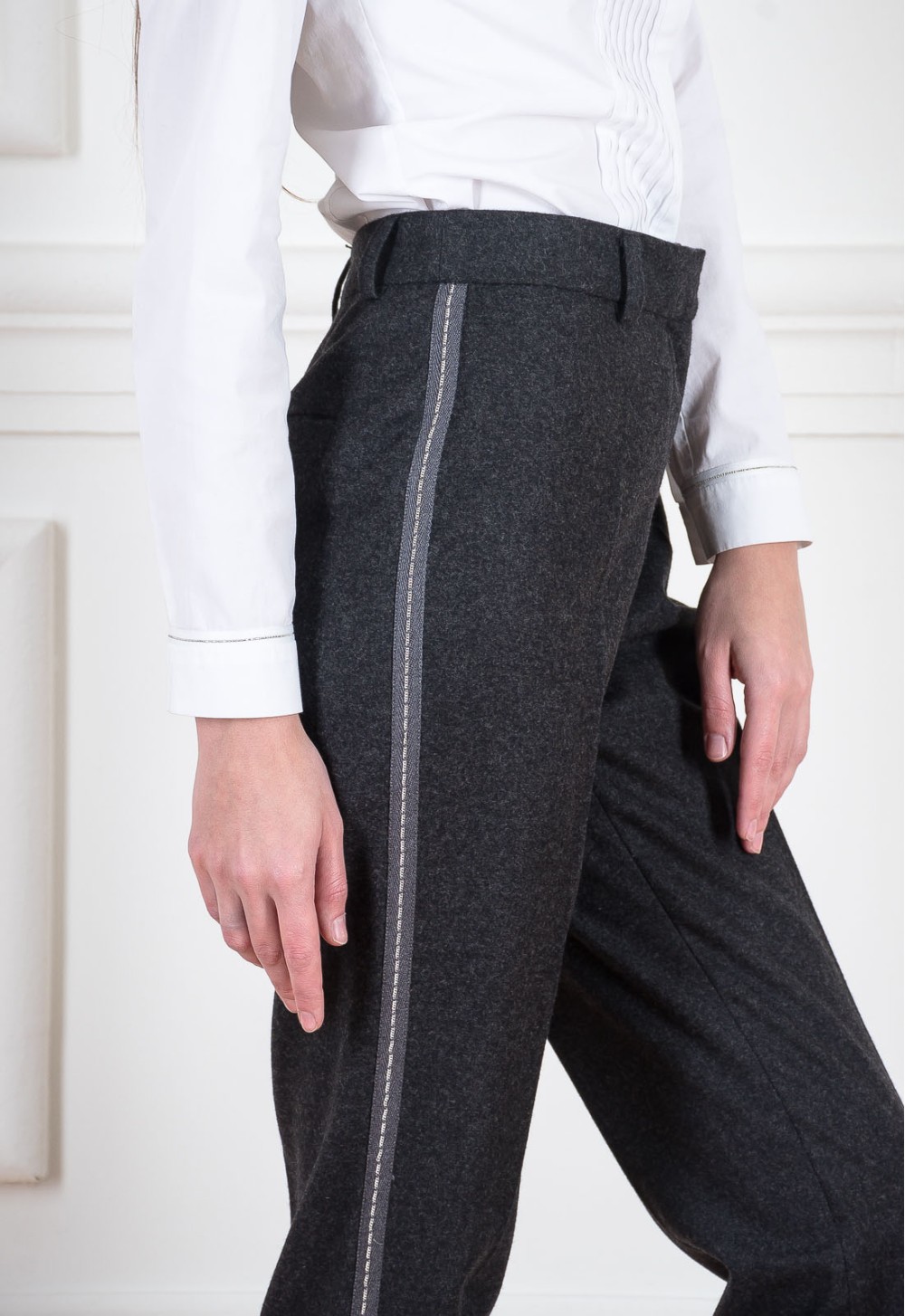 Зауженные брюки из шерстяной фланели со стрейчем - photo 8