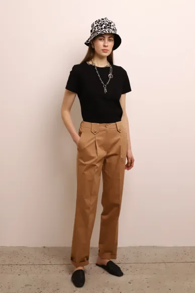 Хлопковые брюки со складками на поясе Тиби - фото