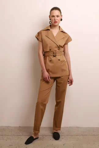 Beige cotton waistcoat with a turn-down collar Berta