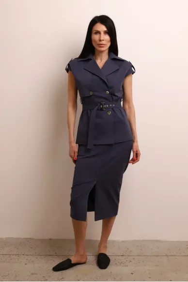 Хлопковая жилетка под пояс с отложным воротником Берта - фото