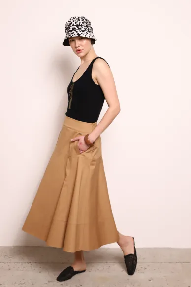 Бавовняна бежева спідниця максі довжини Грейден - фото