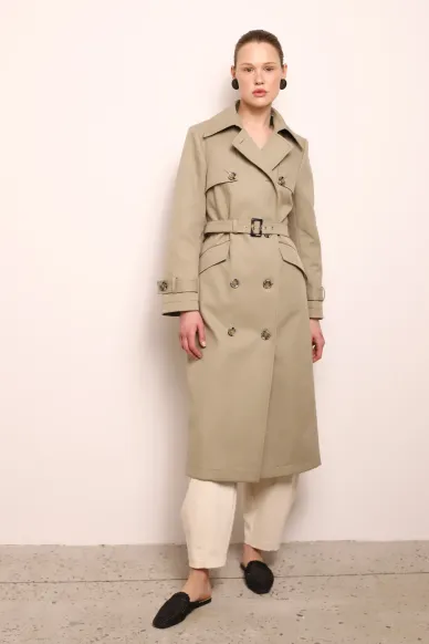 Хлопковый длинный песочный тренч под пояс Британия - фото