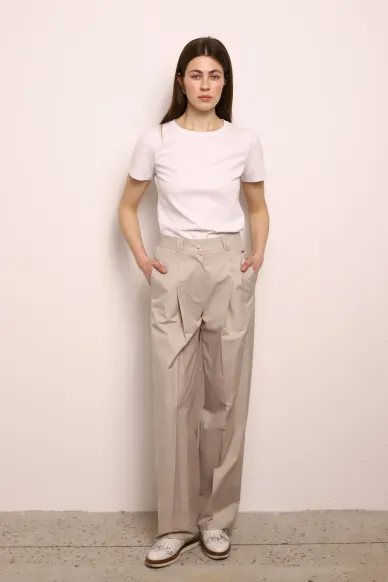 Хлопковые песочные брюки прямого покроя Кели - фото