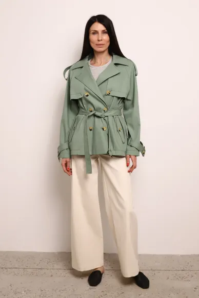 Хлопковый укороченный тренч освежающего мятного цвета Ирэн - фото