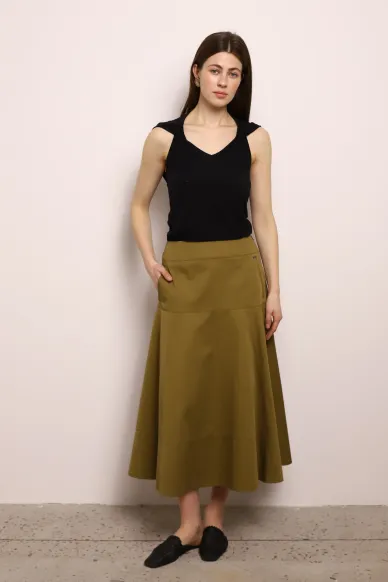 Бавовняна хакі спідниця максі довжини Грейден - фото