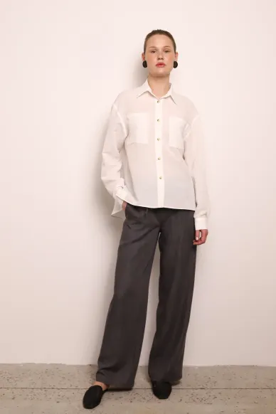 Лляна біла сорочка з довгим рукавом Мілда - фото