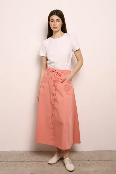 Бавовняна рожева спідниця з накладними кишенями Карла - фото