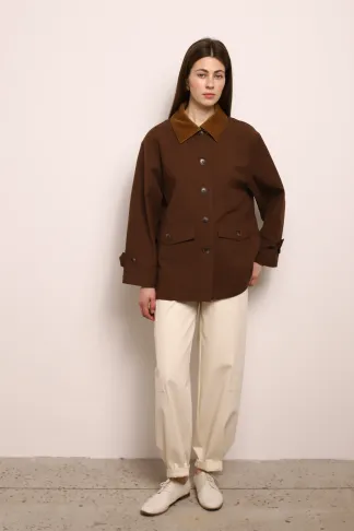 Шоколадна бавовняна весняна куртка з воротом Грейслі