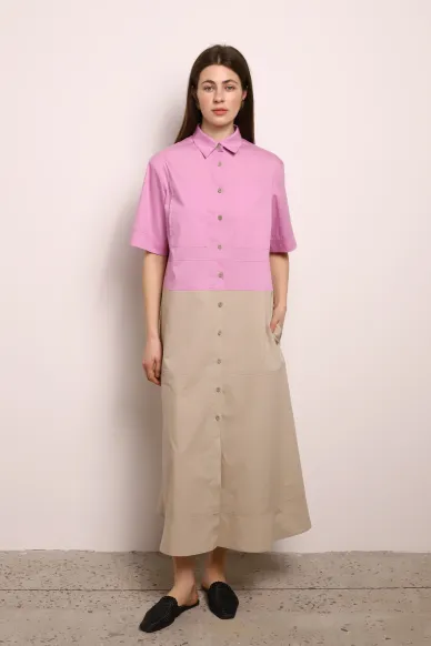 Хлопковое платье-рубашка с коротким рукавом Амадея - фото