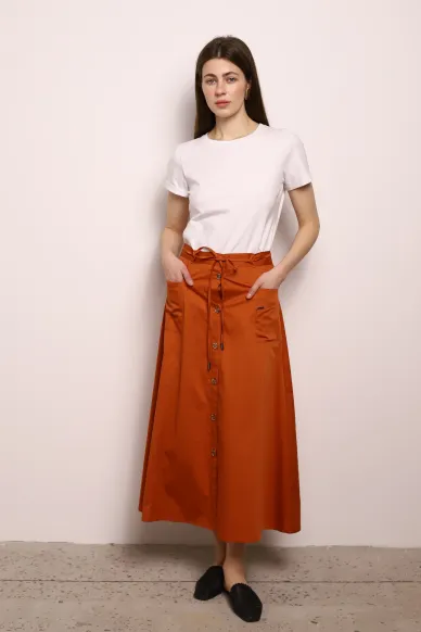 Бавовняна теракотова спідниця з накладними кишенями Карла - фото