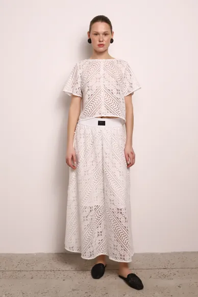 Біла спідниця сонце-кльош з мережива Лайм - фото