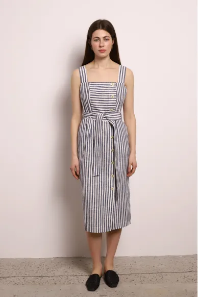 Элегантный сарафан миди в классическую вертикальную полоску Сия - фото