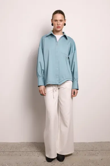 Dakota turquoise cotton shirt with asymmetric cut - photo