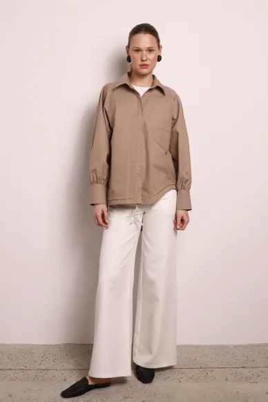 Dakota beige cotton shirt with asymmetric cut - photo