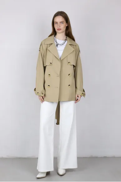 Classic Short Trench Coat in Sand Beige Irene  - photo