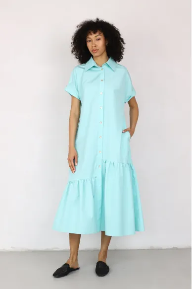 Платье-рубашка в пастельно-бирюзовом оттенке Иви - фото