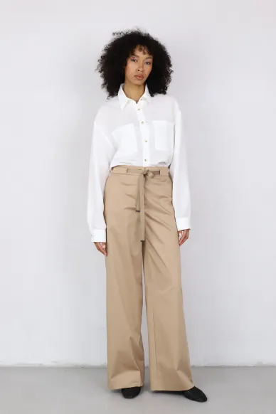 Широкие брюки на резинке песочного цвета Флавия - фото