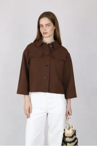 Шоколадна бавовняна вкорочена куртка-жакет Герда