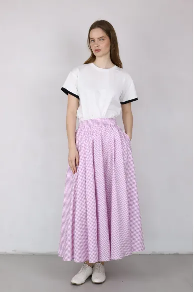 Картата рожева спідниця сонце-кльош з бавовни Хезер - фото