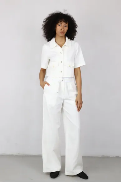 Льняные штаны свободного кроя на резинке Стефи - фото