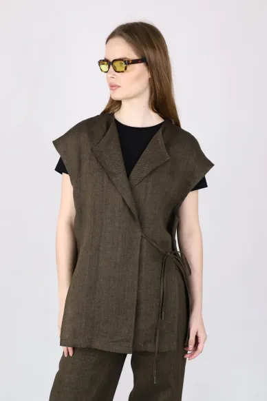 Льняная жилетка удлиненного кроя на запах Караваджо - фото