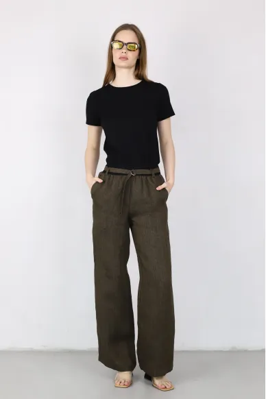 Льняные штаны свободного кроя на резинке Стефи - фото