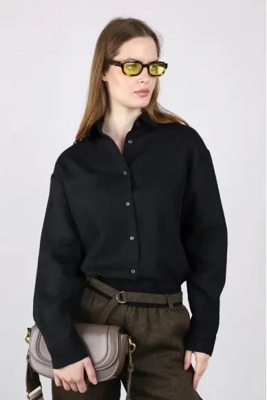 Milda long-sleeved linen black shirt - photo