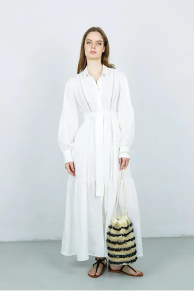 Linen maxi white dress Filomena - photo