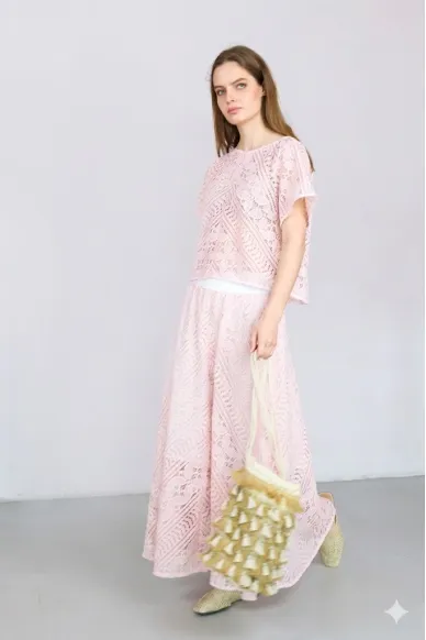 Pale Rose Lace Flare Skirt Lime - photo