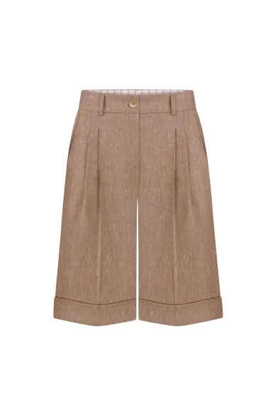 Straight-cut linen beige bermudas Santiago - photo