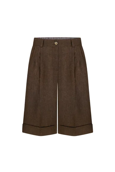 Straight-cut linen chocolate bermudas Santiago - photo
