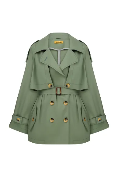 Irene cotton cropped trench coat in refreshing mint color - photo