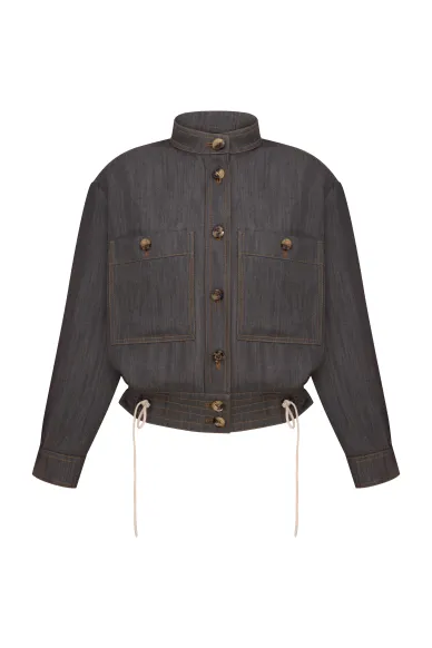 Denim bomber jacket with drawstrings Lusiena - photo